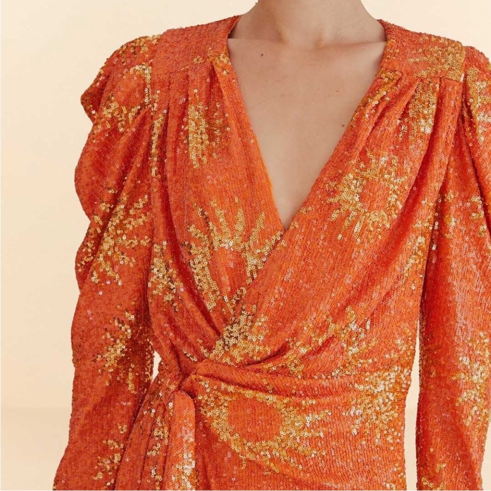Farm Rio Sunny Mood Orange Sequin Mini Dress - Picture 3 of 6